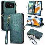 For Xiaomi Poco C40 Geometric Zipper Wallet Side Buckle Leather Phone Case(Green)