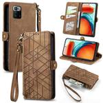 For Xiaomi Poco X3 GT Geometric Zipper Wallet Side Buckle Leather Phone Case(Brown)