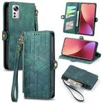 For Xiaomi 12 Geometric Zipper Wallet Side Buckle Leather Phone Case(Green)