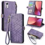 For Xiaomi 12 Geometric Zipper Wallet Side Buckle Leather Phone Case(Purple)
