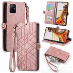 For Xiaomi 11T Geometric Zipper Wallet Side Buckle Leather Phone Case(Pink)