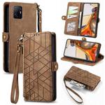 For Xiaomi Mi 11T Geometric Zipper Wallet Side Buckle Leather Phone Case(Brown)