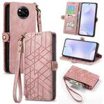 For Xiaomi Poco X3 NFC Geometric Zipper Wallet Side Buckle Leather Phone Case(Pink)