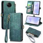 For Xiaomi Poco X3 NFC Geometric Zipper Wallet Side Buckle Leather Phone Case(Green)