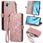 For Xiaomi Mi 11 Lite Geometric Zipper Wallet Side Buckle Leather Phone Case(Pink)
