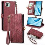 For Xiaomi Mi 11 Lite Geometric Zipper Wallet Side Buckle Leather Phone Case(Red)