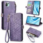 For Xiaomi Mi 11 Lite Geometric Zipper Wallet Side Buckle Leather Phone Case(Purple)