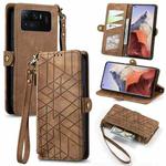 For Xiaomi Mi 11 Ultra Geometric Zipper Wallet Side Buckle Leather Phone Case(Brown)