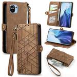 For Xiaomi 11 Geometric Zipper Wallet Side Buckle Leather Phone Case(Brown)