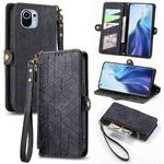 For Xiaomi Mi 11 Geometric Zipper Wallet Side Buckle Leather Phone Case(Black)