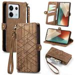 For Xiaomi Redmi Note 13 Pro Geometric Zipper Wallet Side Buckle Leather Phone Case(Brown)