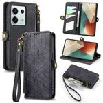 For Redmi Note 13 Pro 5G Global Geometric Zipper Wallet Side Buckle Leather Phone Case(Black)