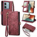 For Redmi Note 13 5G Global Geometric Zipper Wallet Side Buckle Leather Phone Case(Red)