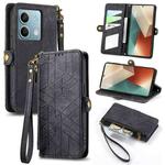 For Redmi Note 13 5G Global Geometric Zipper Wallet Side Buckle Leather Phone Case(Black)