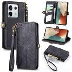 For Redmi Note 13 Pro 4G Geometric Zipper Wallet Side Buckle Leather Phone Case(Black)