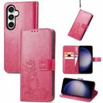 For Samsung Galaxy S23 FE 5G Four-leaf Clasp Embossed Buckle Leather Phone Case(Magenta)