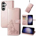 For Samsung Galaxy S23 FE 5G Four-leaf Clasp Embossed Buckle Leather Phone Case(Rose Gold)