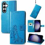 For Samsung Galaxy S23 FE 5G Four-leaf Clasp Embossed Buckle Leather Phone Case(Blue)