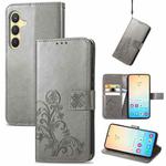 For Samsung Galaxy S24 5G Four-leaf Clasp Embossed Buckle Leather Phone Case(Gray)