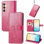 For Samsung Galaxy S24+ 5G Four-leaf Clasp Embossed Buckle Leather Phone Case(Magenta)