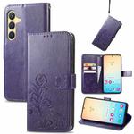 For Samsung Galaxy S24+ 5G Four-leaf Clasp Embossed Buckle Leather Phone Case(Purple)