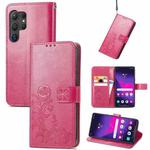 For Samsung Galaxy S24 Ultra 5G Four-leaf Clasp Embossed Buckle Leather Phone Case(Magenta)