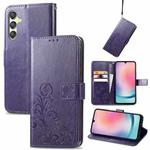 For Samsung Galaxy A25 5G Four-leaf Clasp Embossed Buckle Leather Phone Case(Purple)