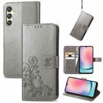 For Samsung Galaxy A25 5G Four-leaf Clasp Embossed Buckle Leather Phone Case(Gray)