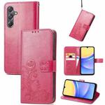 For Samsung Galaxy A15 Four-leaf Clasp Embossed Buckle Leather Phone Case(Magenta)