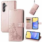 For Samsung Galaxy A15 Four-leaf Clasp Embossed Buckle Leather Phone Case(Rose Gold)