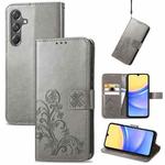 For Samsung Galaxy A15 Four-leaf Clasp Embossed Buckle Leather Phone Case(Gray)