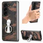 For   Samsung  Galaxy Z Fold5 5G Camouflage Ring Holder PC Phone Case(Black and brown)