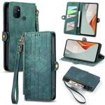 For OnePlus Nord N100 Geometric Zipper Wallet Side Buckle Leather Phone Case(Green)