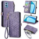 For OnePlus 9 Geometric Zipper Wallet Side Buckle Leather Phone Case(Purple)