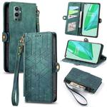 For OnePlus 9 Pro Geometric Zipper Wallet Side Buckle Leather Phone Case(Green)
