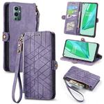 For OnePlus 9 Pro Geometric Zipper Wallet Side Buckle Leather Phone Case(Purple)