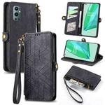 For OnePlus 9 Pro Geometric Zipper Wallet Side Buckle Leather Phone Case(Black)