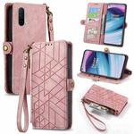 For OnePlus Nord CE 5G Geometric Zipper Wallet Side Buckle Leather Phone Case(Pink)
