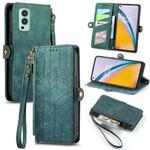 For OnePlus Nord 2 5G Geometric Zipper Wallet Side Buckle Leather Phone Case(Green)