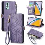 For OnePlus Nord 2 5G Geometric Zipper Wallet Side Buckle Leather Phone Case(Purple)