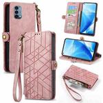 For OnePlus Nord N200 5G Geometric Zipper Wallet Side Buckle Leather Phone Case(Pink)