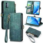 For OnePlus Nord N200 5G Geometric Zipper Wallet Side Buckle Leather Phone Case(Green)