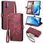 For OnePlus Nord N200 5G Geometric Zipper Wallet Side Buckle Leather Phone Case(Red)