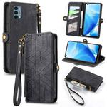 For OnePlus Nord N200 5G Geometric Zipper Wallet Side Buckle Leather Phone Case(Black)