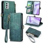 For OnePlus 9RT 5G Geometric Zipper Wallet Side Buckle Leather Phone Case(Green)