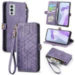 For OnePlus 9RT 5G Geometric Zipper Wallet Side Buckle Leather Phone Case(Purple)