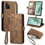 For OnePlus N20 5G Geometric Zipper Wallet Side Buckle Leather Phone Case(Brown)