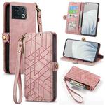 For OnePlus 10 Pro 5G Geometric Zipper Wallet Side Buckle Leather Phone Case(Pink)