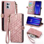 For OnePlus Nord CE 2 5G Geometric Zipper Wallet Side Buckle Leather Phone Case(Pink)