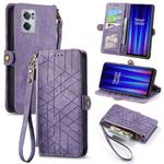 For OnePlus Nord CE 2 5G Geometric Zipper Wallet Side Buckle Leather Phone Case(Purple)